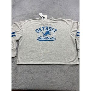 Detroit Lions NFL Womens Cropped Sweatshirt Gray Blue Long‎ Sleeve 2XL NEW